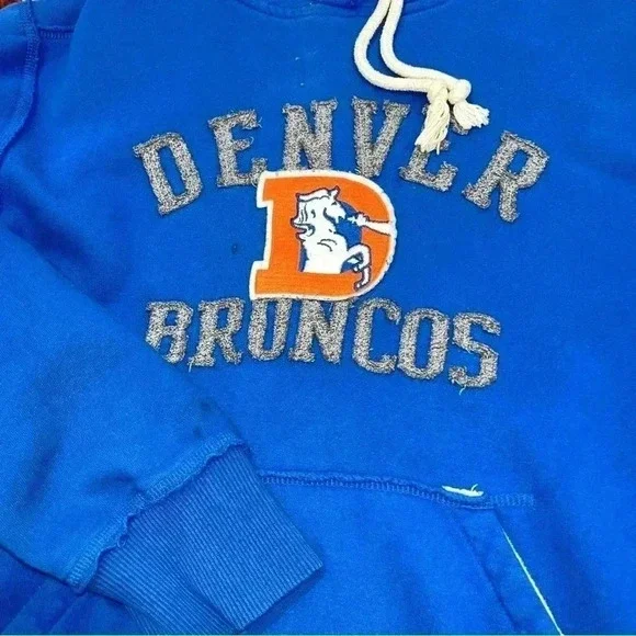 Reebok NFL Vintage blue reverse hem Denver Broncos kangaroo pocket Hoodie - Picture 2 of 8